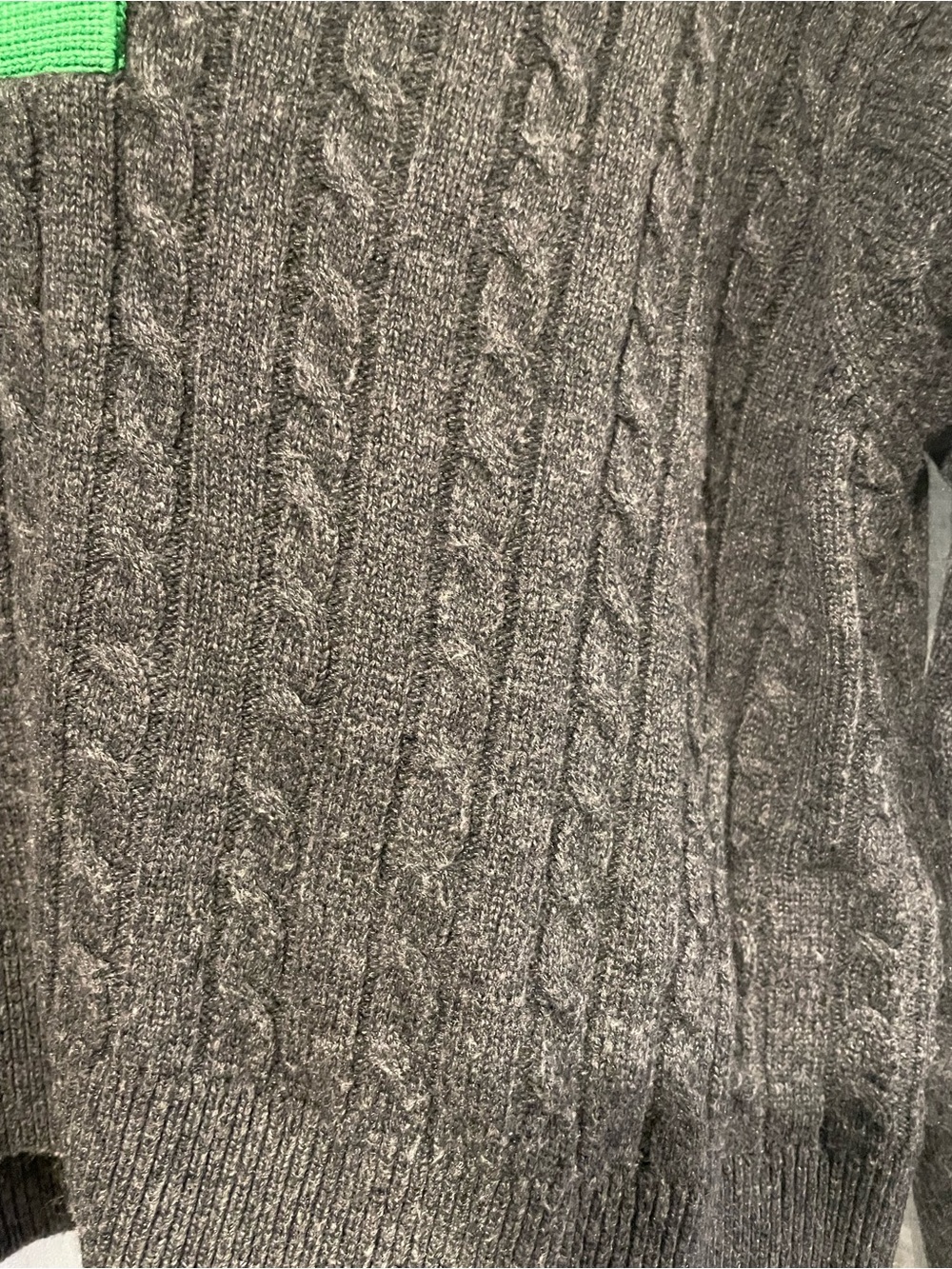 Sandro Gray Cable-Knit Sweater with Bright Green Polo Collar - Picture 5 of 8